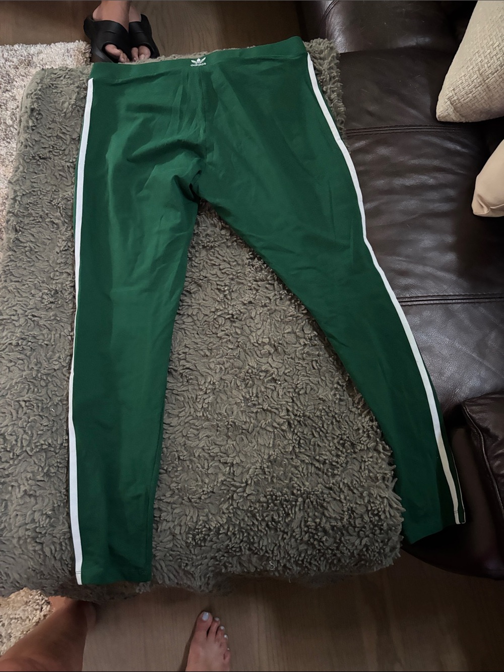 adidas Green Leggings with White Side Stripes - Picture 3 of 5